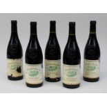 Fünf Flaschen 1998er Gigondas, Domaine Paillère et Oied Gu, jeweils sehr gute Füllhöhe, Etiketten