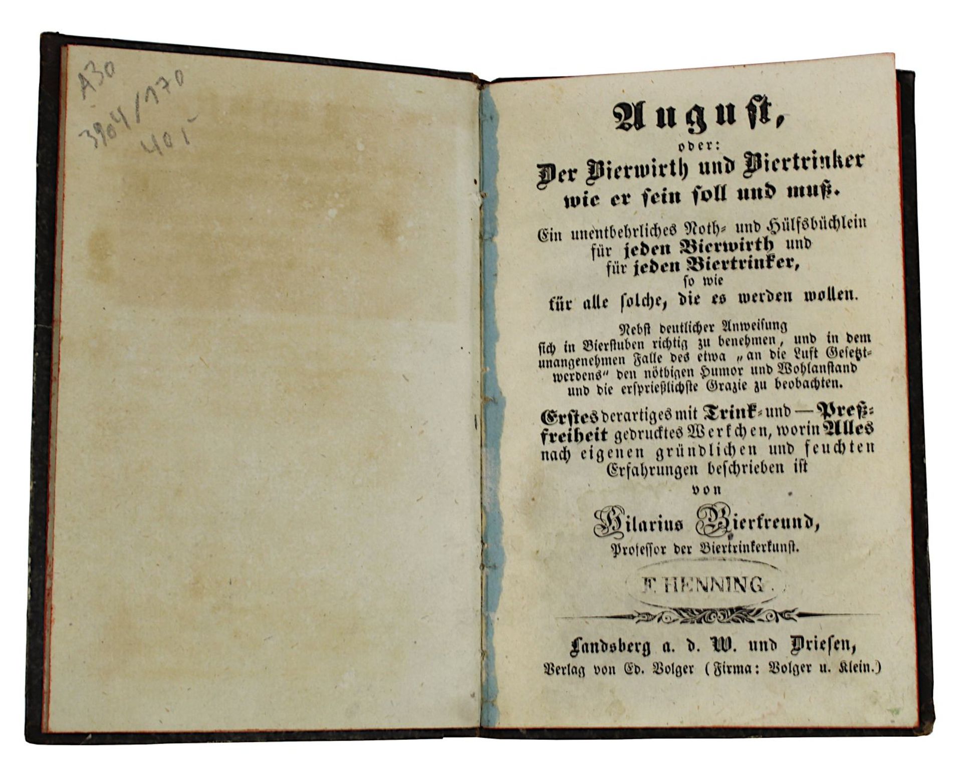 Woldemar Nürnberger (Hilarius Bierfreund) "August oder: Der Bierwirth und Biertrinker wie er sein