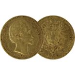 Goldmünze zu 20 Mark, Bayern - Deutsches Reich 1873, Avers: Kopf Ludwig II König von Bayern nach re.