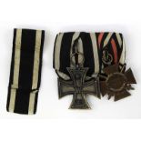 Kleine Ordensspange, WK I, Deutschs Reich 1914/18, mit EK II und Kriegsverdienstkreuz 1914/18 mit