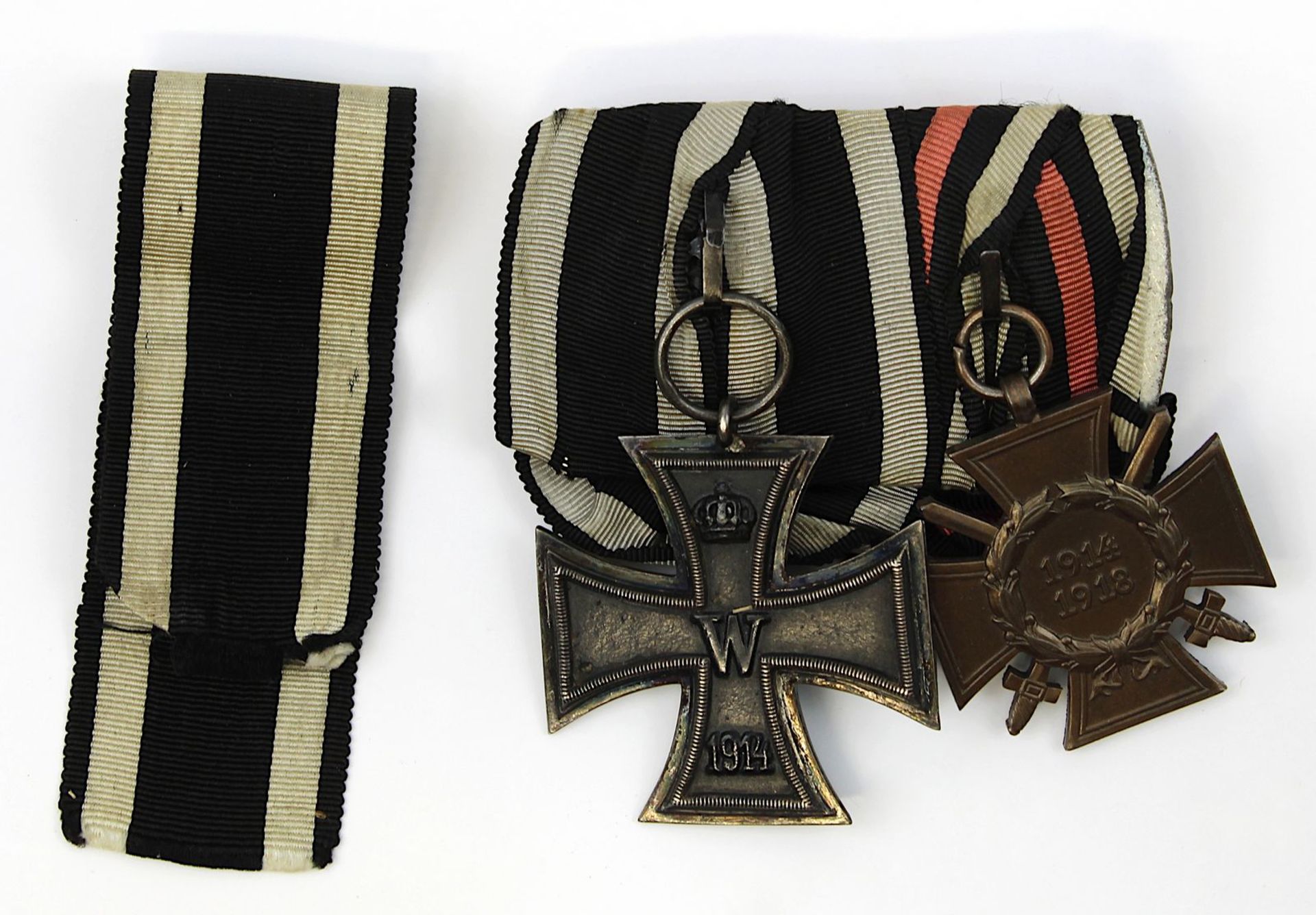 Kleine Ordensspange, WK I, Deutschs Reich 1914/18, mit EK II und Kriegsverdienstkreuz 1914/18 mit