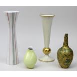Vier Vasen Rosenthal-Porzellan, M. bis 2. H. 20. Jh., teils farbig, teils gold staffiert, H: zw.