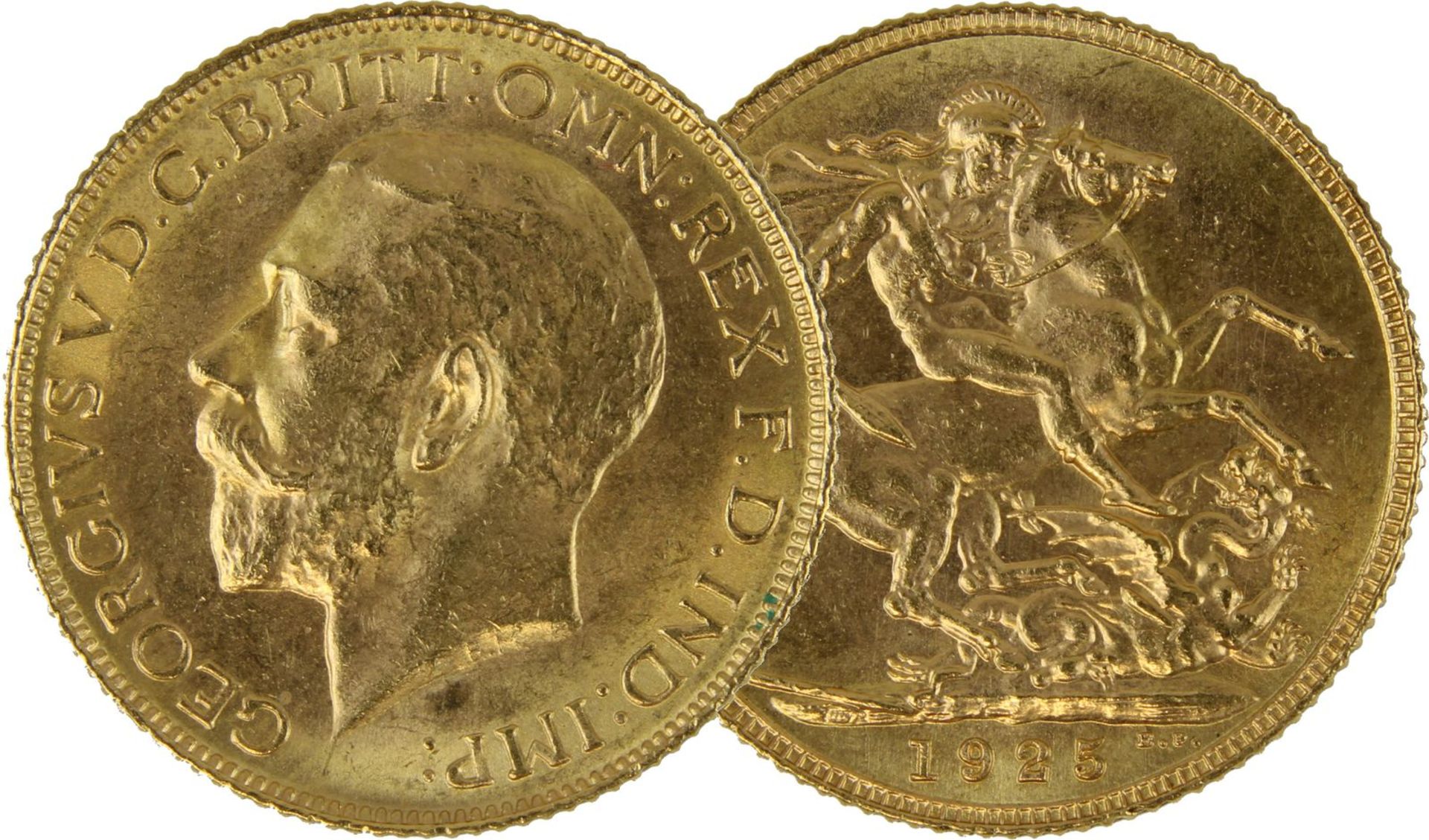 Goldmünze zu 1 Souvereign, England 1925, Avers: Kopf King George V nach links u. Umschrift,