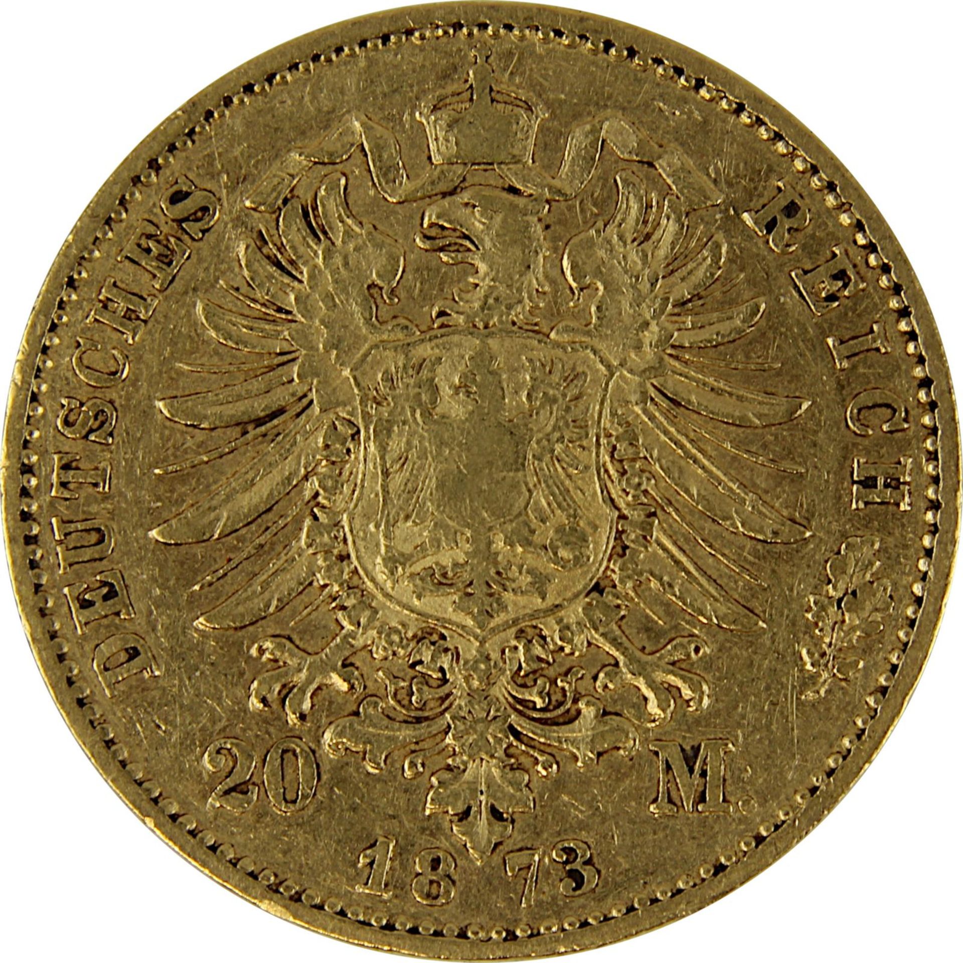 Goldmünze zu 20 Mark, Bayern - Deutsches Reich 1873, Avers: Kopf Ludwig II König von Bayern nach re. - Bild 3 aus 3