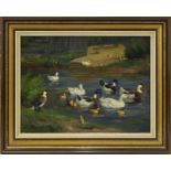 Maulwurf, Hans (Nürnberg 1878 - 1936 Nürnberg), Enten im Teich, Öl auf Leinwand, li. u. signiert und