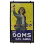 Seltenes großes Werbeschild für Doms Kautabak, deutsch um 1920, Emailschild im Blechrahmen mit