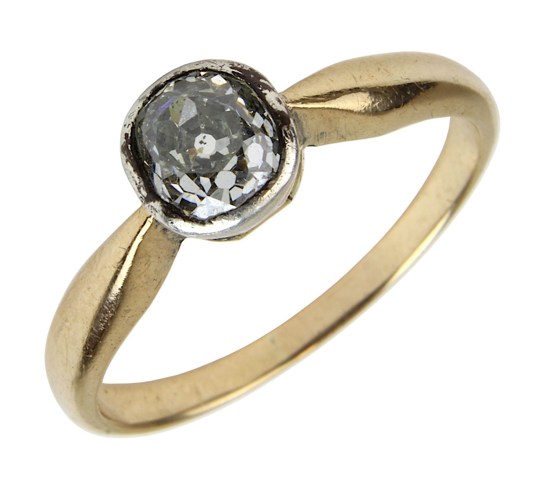 Brillant-Solitär Damenring, Deutschland um 1920, Ringschiene aus Roségold, gestempelt 585, Diamant