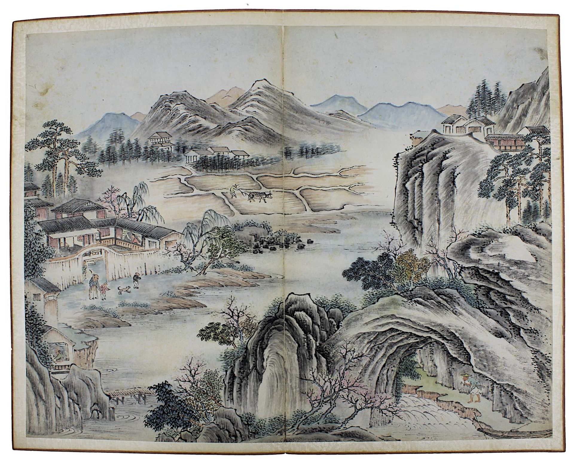 Leporello-Album, China um 1900, Buch mit 18 doppelseitigen Aquarellen, Tusche und leichte Farben auf - Bild 2 aus 8
