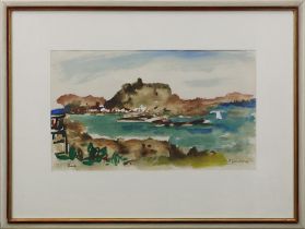 Zolnhofer, Fritz (Wolfstein 1896 - 1965 Saarbrücken), "Denia", Blick auf Küste u. Hafen, Aquarell,