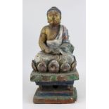 Buddhistische Votiv-Stele aus Keramik, wohl China 18. Jh., Buddha auf dem Lotusthron sitzend, auf