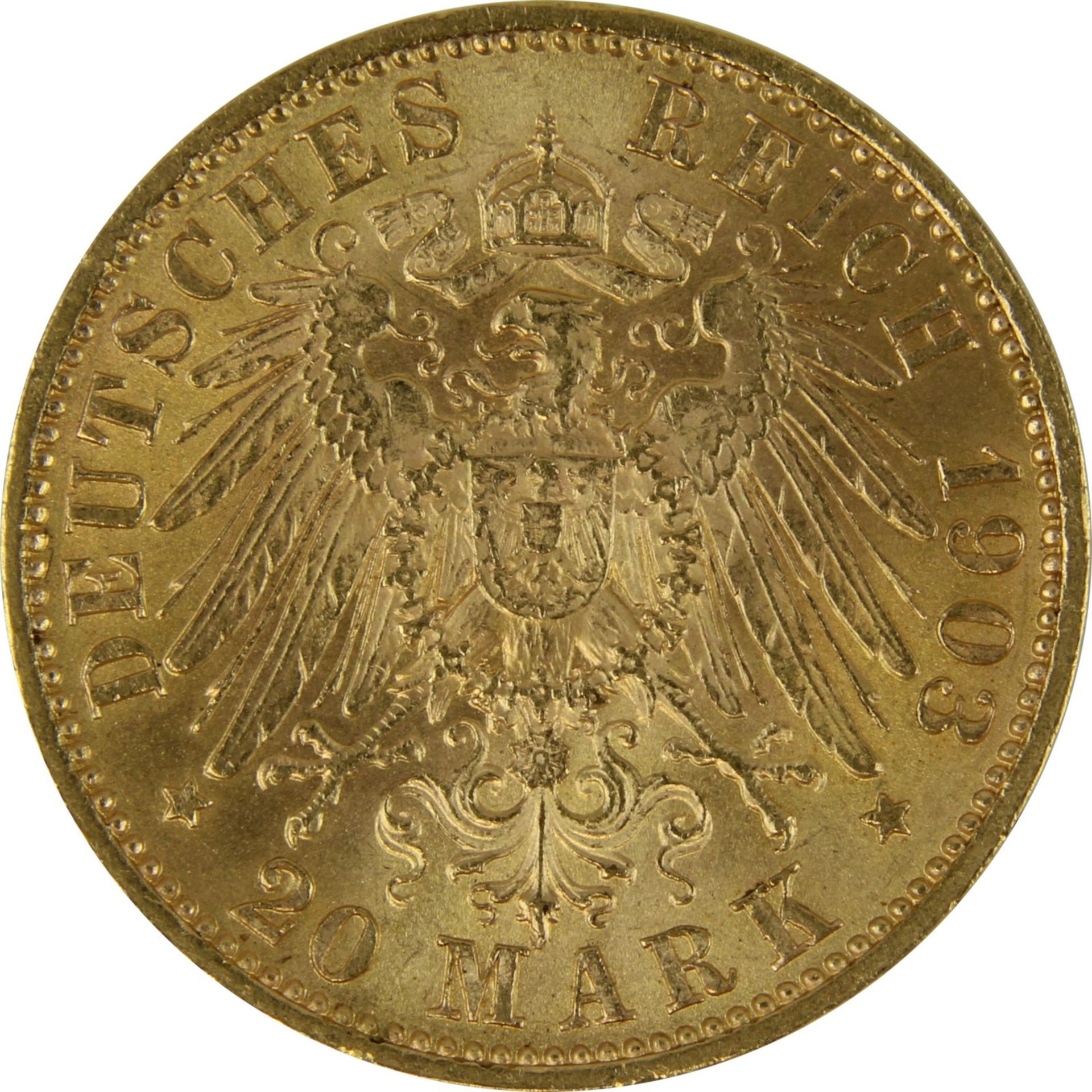 Goldmünze zu 20 Mark, Sachsen - Deutsches Reich 1903, Avers: Kopf Georg König von Sachsen nach re. - Image 3 of 3