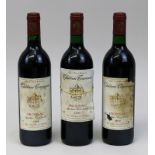 Drei Flaschen 1990er Château Tourenne, Fronsac, Grand Vin de Bordeaux, Gironde, jeweils gute