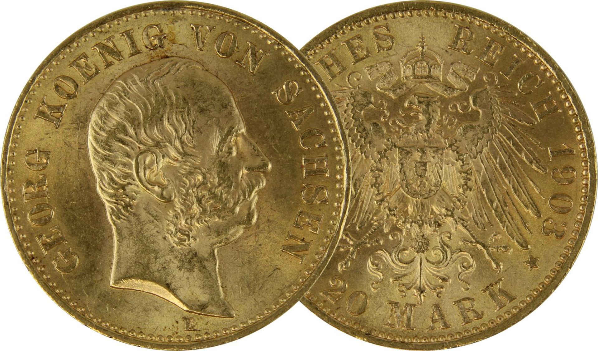 Goldmünze zu 20 Mark, Sachsen - Deutsches Reich 1903, Avers: Kopf Georg König von Sachsen nach re.