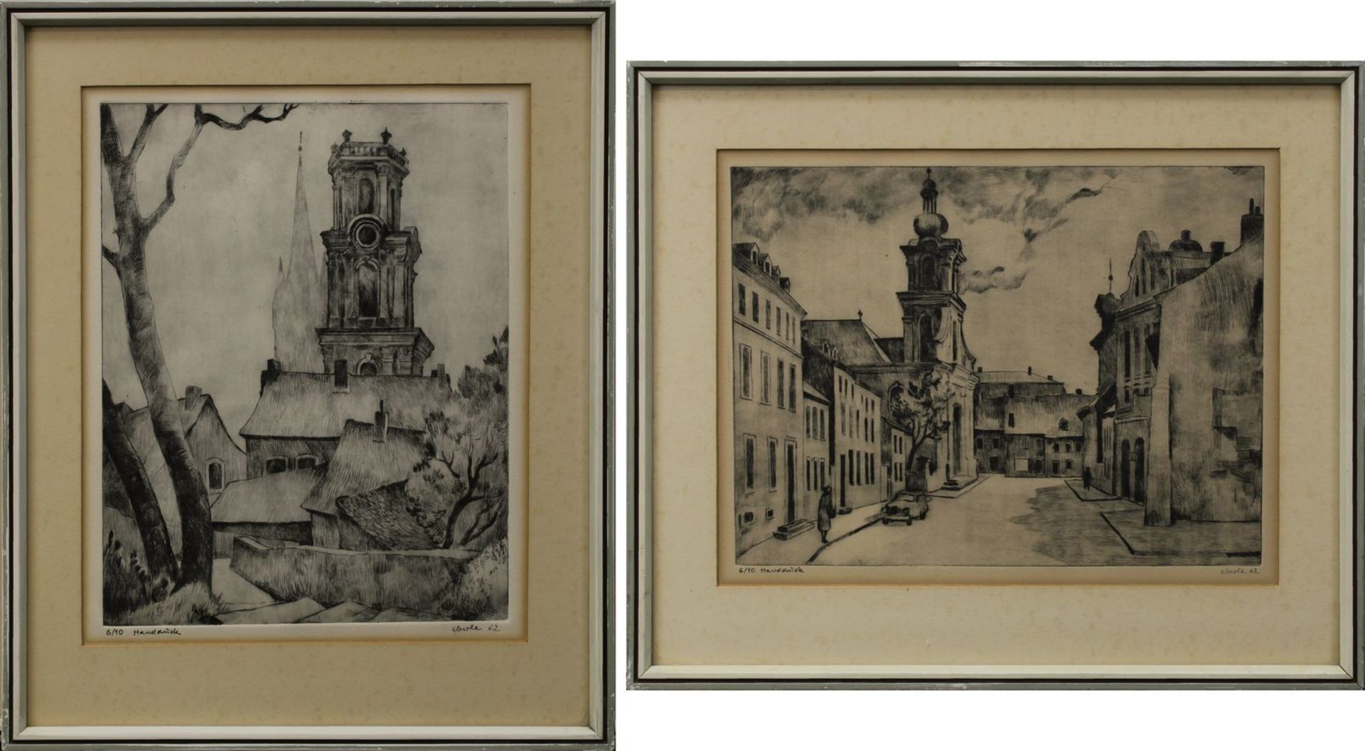 Eberle, Richard (Altenwald 1918 - 2001 Saarbrücken), 2 Radierungen: Ludwigkirche, rechts unten