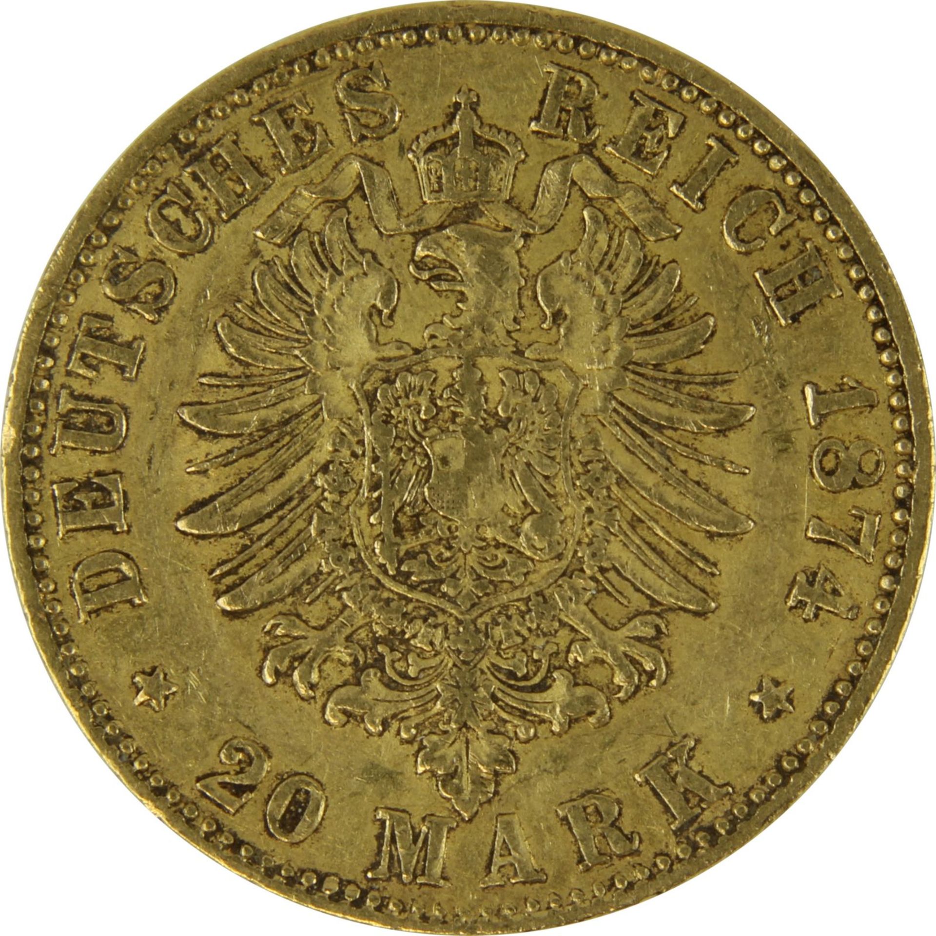 Goldmünze zu 20 Mark, Baden - Deutsches Reich 1874, Avers: Kopf Friedrich Grosherzog von Baden - Image 3 of 3
