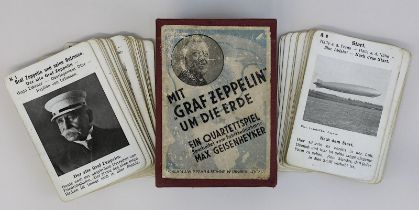 Seltenes Quartettspiel, Graf Zeppelin um die Erde, Nürnberg um 1920, mit 12 Sätzen a 4 Karten, von