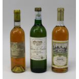 Drei Flaschen Weißwein bzw. Süßwein Bordeaux 1980/1990er: eine Flasche 1989er Château La Cuilerie,