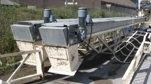 Belt Conveyors - Troughed belt conveyor with galvanised case. The troughed belt is 450mm wide but