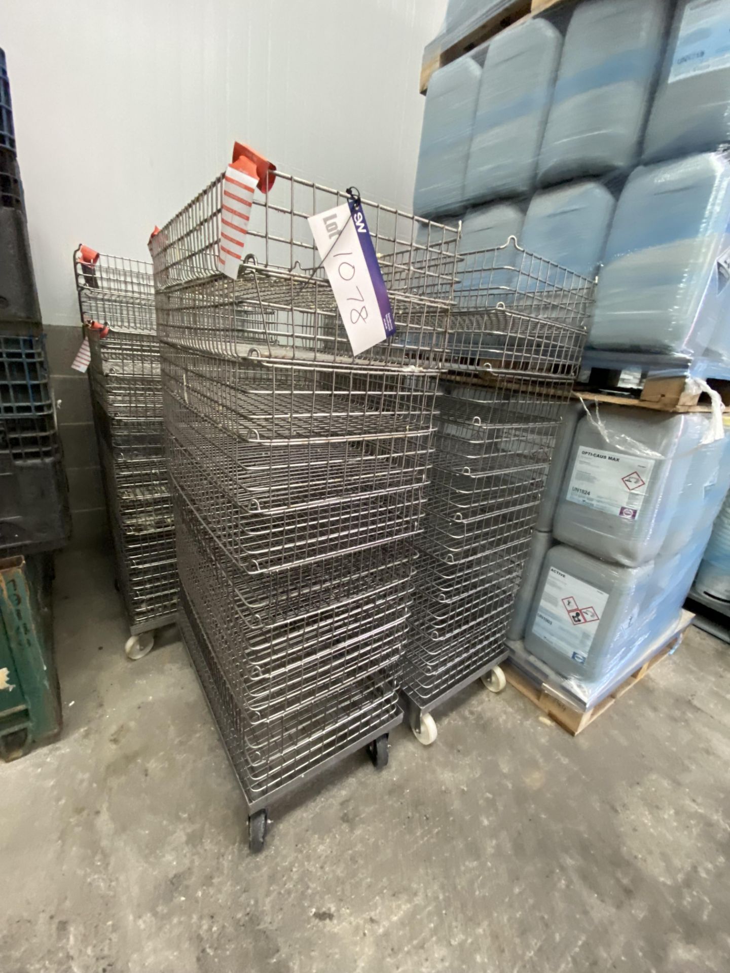 Quantity of Stainless Steel Baskets, on stainless steel framed trolleysPlease read the following