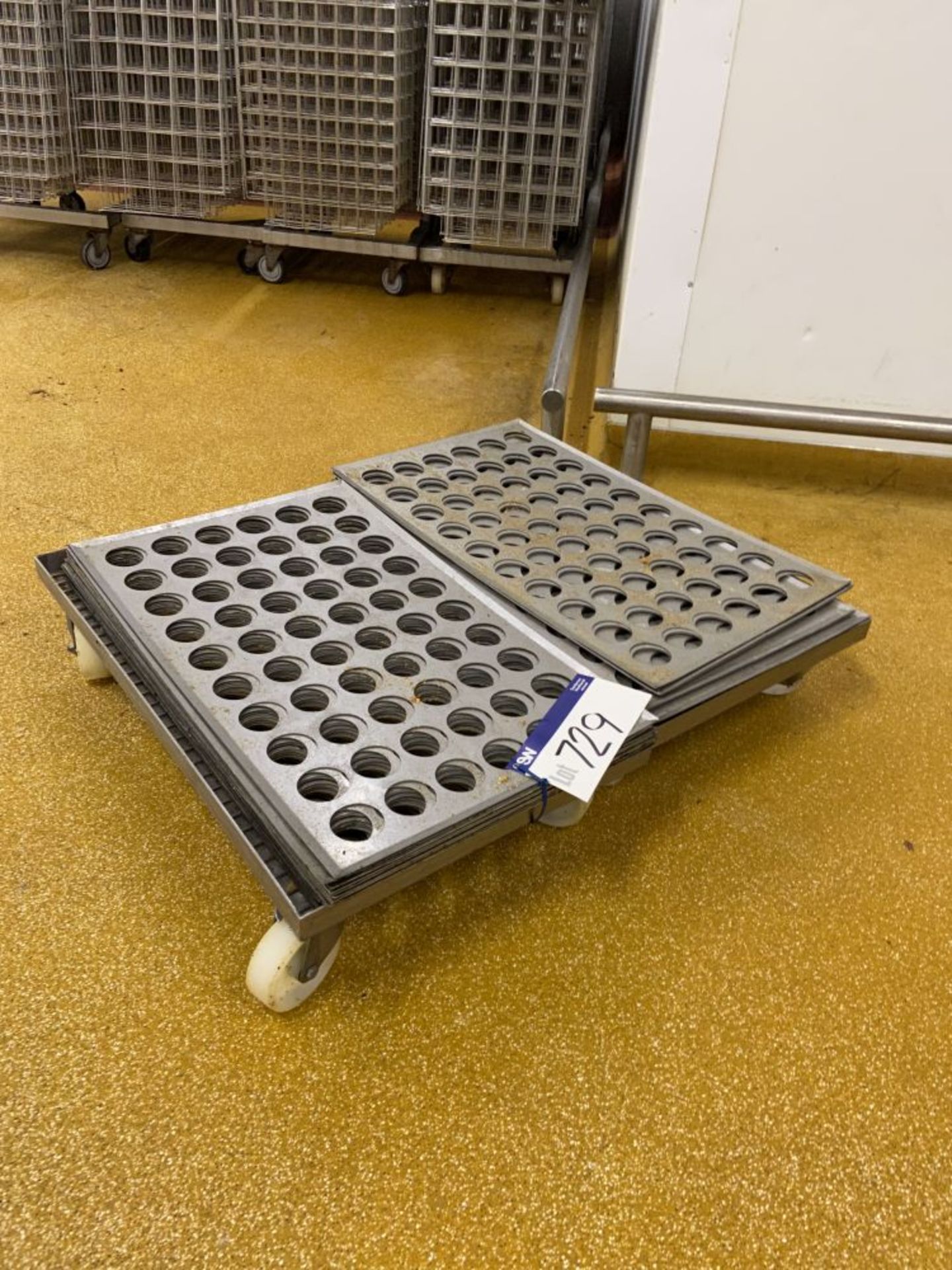 Two Stainless Steel Framed Trolleys, with pie baking case holdersPlease read the following important