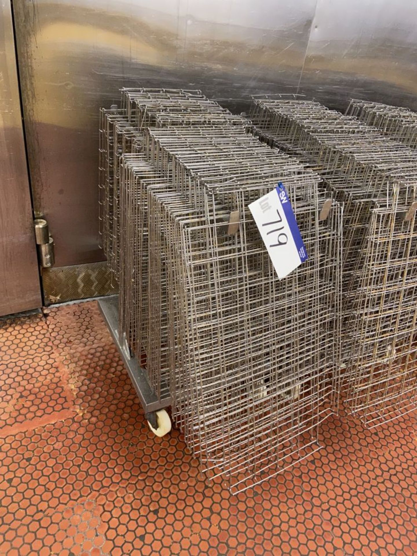 Quantity of Stainless Steel Wire Mesh Baking Trays, with stainless steel trolley, each tray