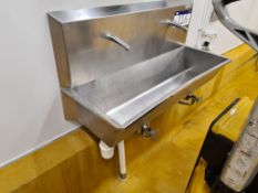 Twin Knee Operated Stainless Steel Hand Washing Sink, with dispensers abovePlease read the following