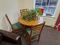 Round Oak Dining Table & Three Oak Fabric Seat Dining Chairs