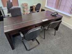 Large Oak Desk, Approx. and Two Fabric Backed Chairs