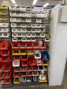 Steel Louvred Wall Rack, with plastic stacking bins and fastening and fittings contentsPlease read