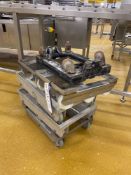 Three Aluminium & Two Stainless Steel Six Wheeled Dollies, aluminium dolly approx. 700mm x 415mm,