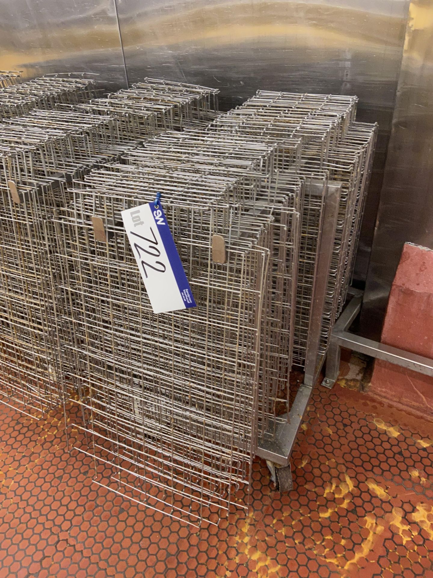 Quantity of Stainless Steel Wire Mesh Baking Trays, with stainless steel trolley, each tray
