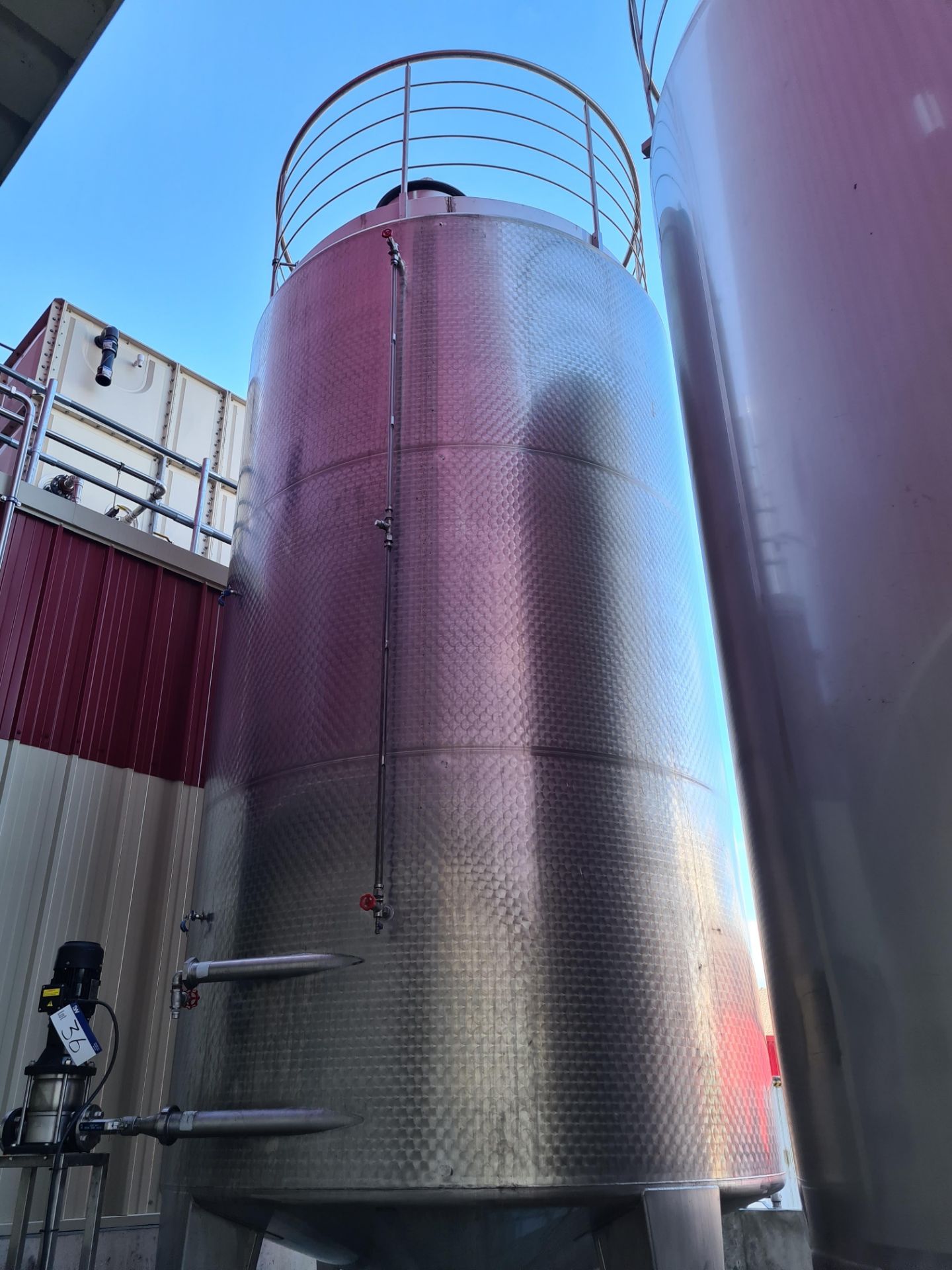 VERTICAL STAINLESS STEEL BUFFER OIL TANK, approx. 2.5m dia x 4.6m deep on straight, with stainless - Image 2 of 5