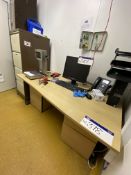 Contents of Office Furniture, including two oak laminated desks, filing cabinet and two fabric