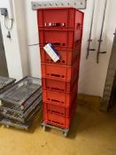 Eight Plastic Stacking Crates, with stainless steel dollyPlease read the following important notes:-