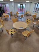 Three Metal Framed Wooden Top 4 Seater Round Canteen Tables