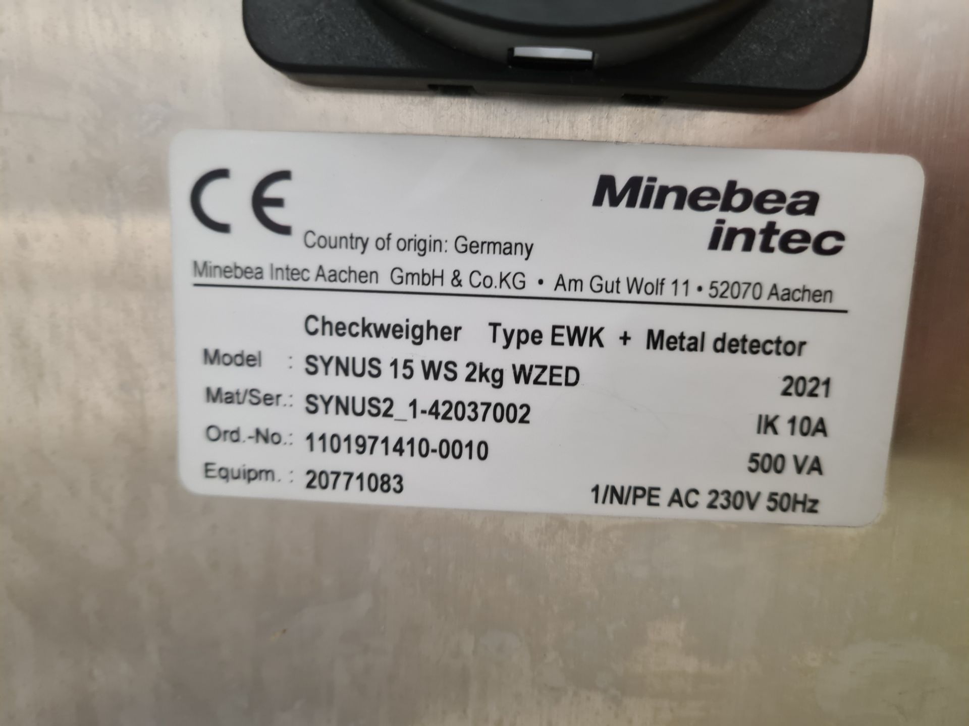 Minebea Intec SYNUS 15WF 2KG WZED STAINLESS STEEL CHECK WEIGHER METAL DETECTOR, serial no. - Image 6 of 6