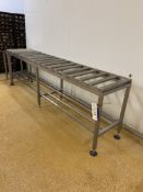 Stainless Steel Framed Gravity Roller Conveyor, approx. 3m x 590mm wide on rollers, with stainless