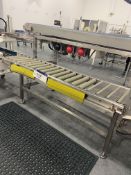 Stainless Steel Framed Gravity Roller Conveyor, approx. 1.73m long x 330mm wide on rollsPlease