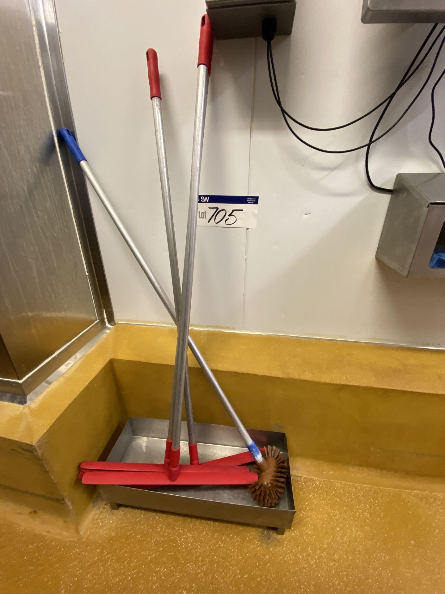 Two Stainless Steel Cleaning Tool Tray, each approx. 660mm x 250mm, with scrapers and