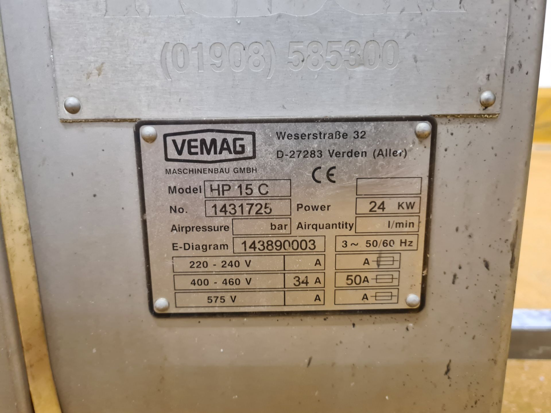 Vemag ROBOT HP15C STAINLESS STEEL VACUUM EXTRUDER, serial no. 1431725, with 250kg hoist, 150mm - Image 6 of 6