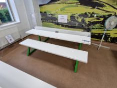 Two Metal Framed Wooden Top Canteen Benches