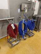 Three Stainless Steel Hose Stands, with three hoses and pressure sprayersPlease read the following