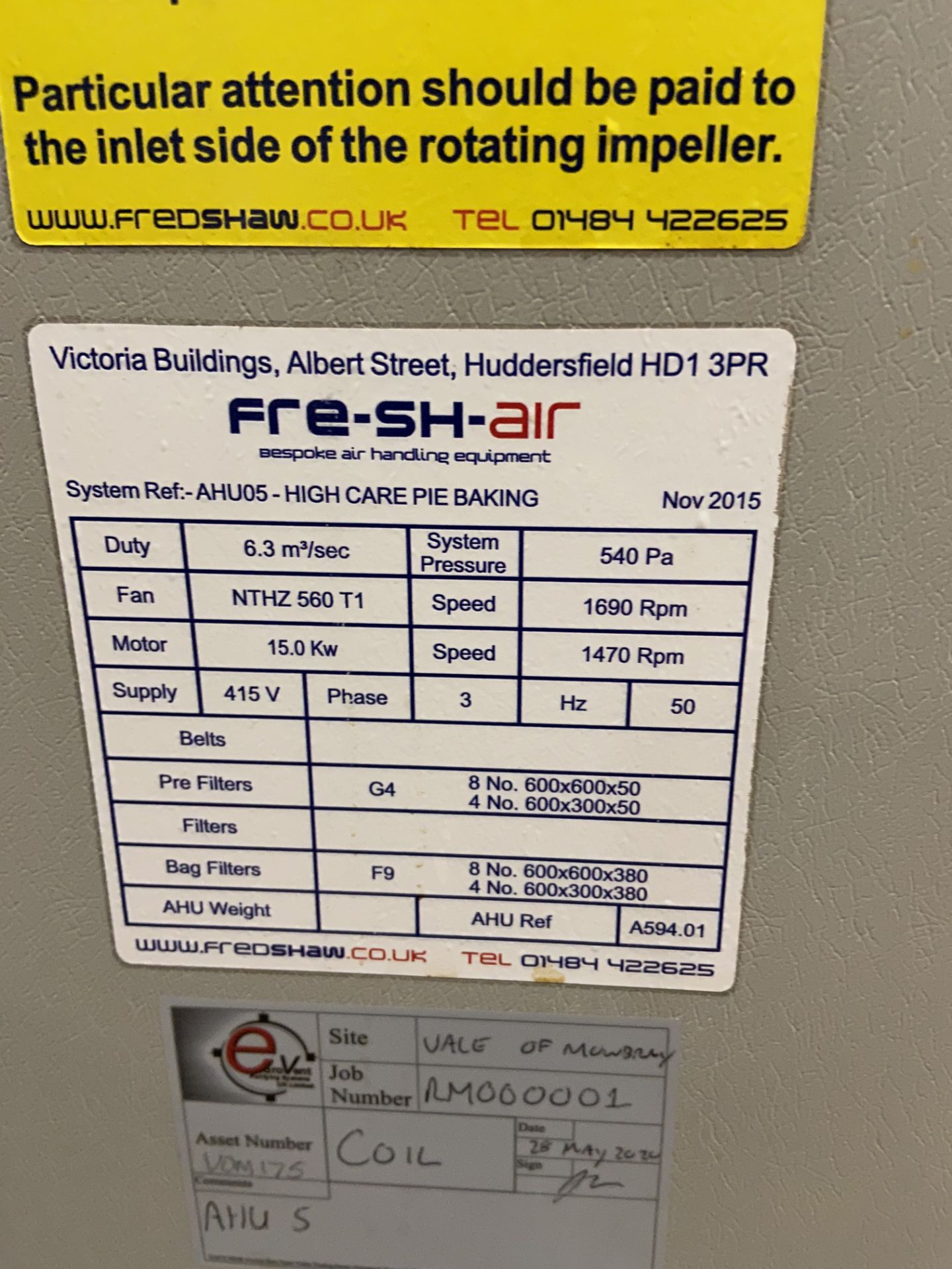 Fred Shaw FRE-SH-AIR Air Cooling & Handling System (high care pie baking – AHU05), year of - Image 5 of 5