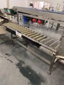 Stainless Steel Framed Gravity Roller Conveyor, approx. 1.73m long x 330mm wide on rollsPlease