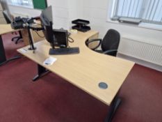 Light Oak Veneered L Shaped Pedestal Desk and Fabric Backed Swivel Armchair