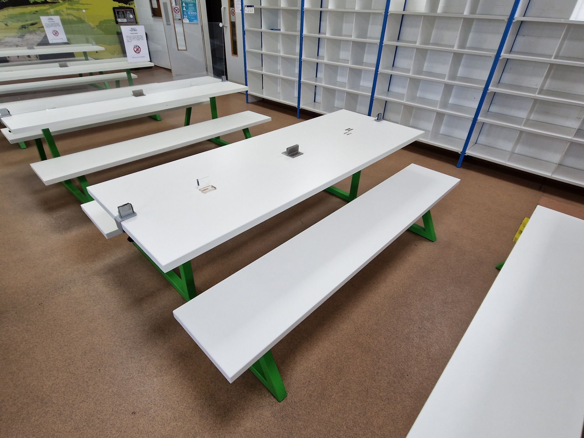 Two Metal Framed Wooden Top Canteen Benches - Image 2 of 2