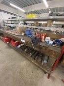 Timber Workshop Bench, approx. 3.1m x 900mm, with fitted Record no. 23 4in. bench vice and