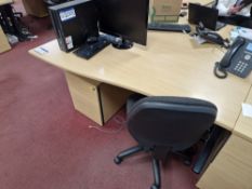 Light Oak Veneered Curved Cantilever Desk, Light Oak Veneered 3 Drawer and 2 Drawer Pedestal,