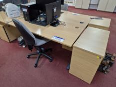 Light Oak Veneered Curved Cantilever Desk, Light Oak Veneered 3 Drawer and 2 Drawer Pedestal and