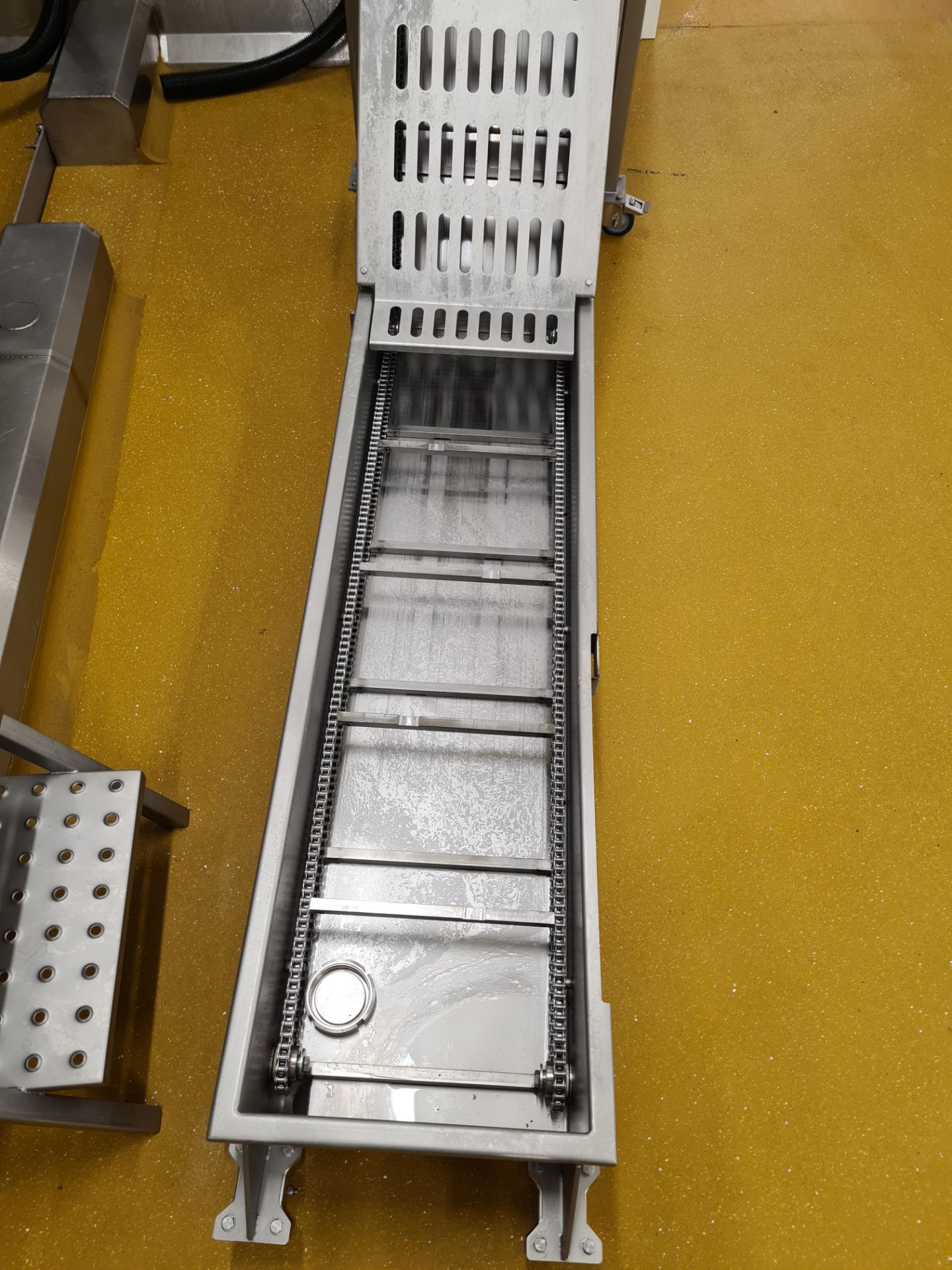Part Inclined Stainless Steel Conveyor, approx. 320mm wide on bars, 1.3m long on flat, 1.2m long - Image 2 of 3